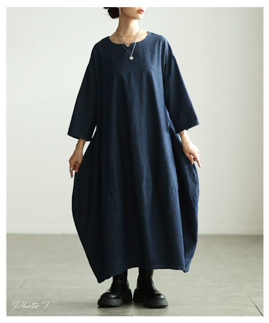 レディース 大人 上品 ロングデニムワンピース mode-10126｜レディース