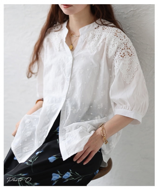 レディース 大人 上品 花刺繍コットンブラウス 【6月22日20時販売新作
