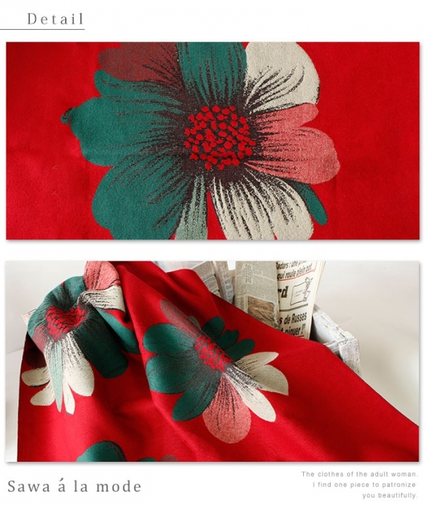 gasa* 花柄赤い花柄ストール105cm gasa* 花柄赤い花柄ストール105cm