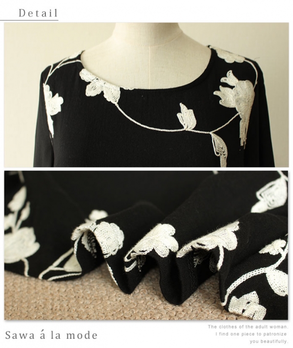 レディース 大人 上品 花柄刺繍長袖ワンピース mode-1430｜大人
