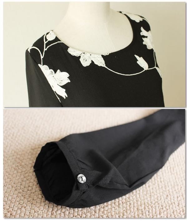 レディース 大人 上品 花柄刺繍長袖ワンピース mode-1430｜レディース