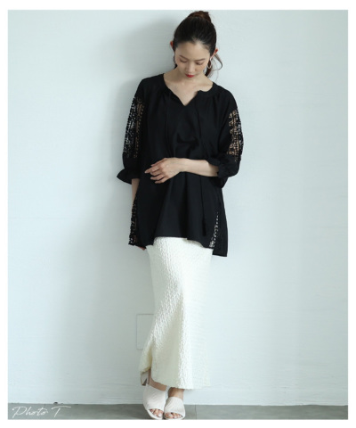 レディース 大人 上品 袖レース透けるキャンディスリーブトップス