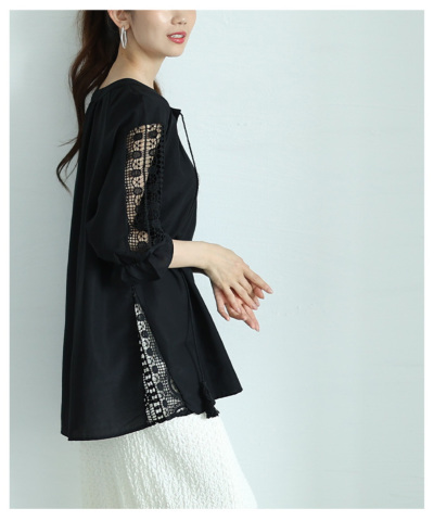 レディース 大人 上品 袖レース透けるキャンディスリーブトップス