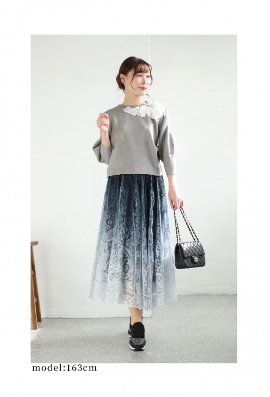 レディース 大人 上品 花モチーフレースのニットトップス mode-6450x