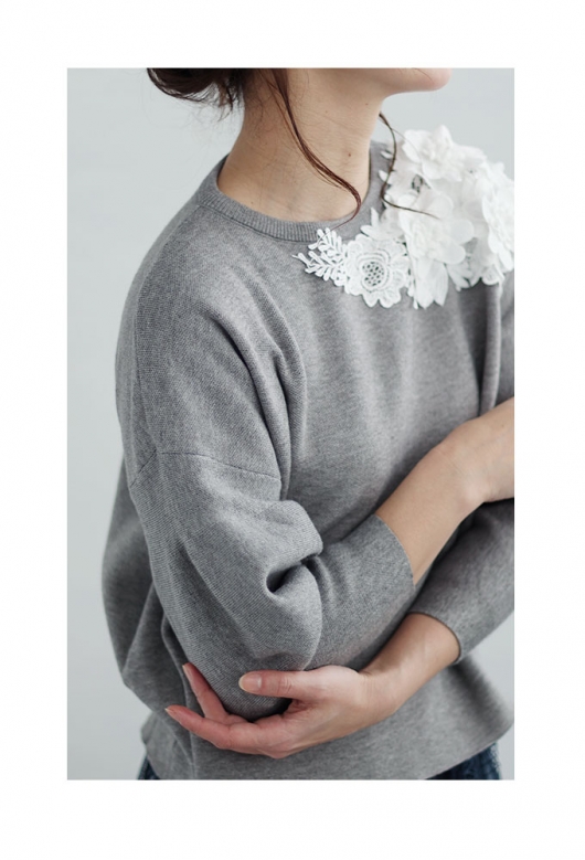 2024年 エムズグレイシー お花モチーフ 花柄 レース ニット トップス 白 モヘア混花モチーフニット | msgracy