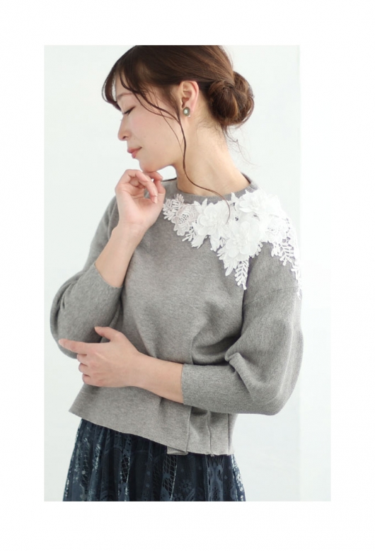 DAMA Premium カシミヤレースモチーフニット 楽天市場】フラワー刺繍ニットトップス レディース ニット