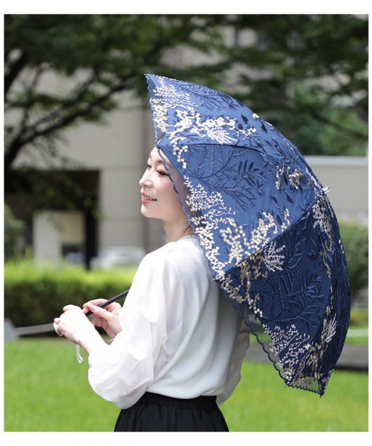 レディース 大人 上品 刺繍レースの晴雨兼用折りたたみ日傘｜大人女性 