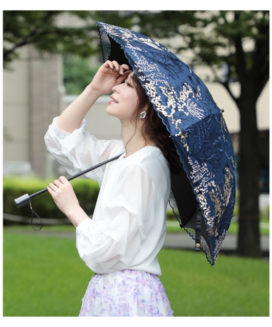 レディース 大人 上品 刺繍レースの晴雨兼用折りたたみ日傘｜大人女性 