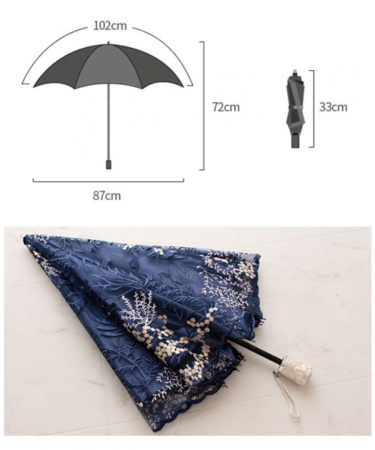 レディース 大人 上品 刺繍レースの晴雨兼用折りたたみ日傘｜大人女性