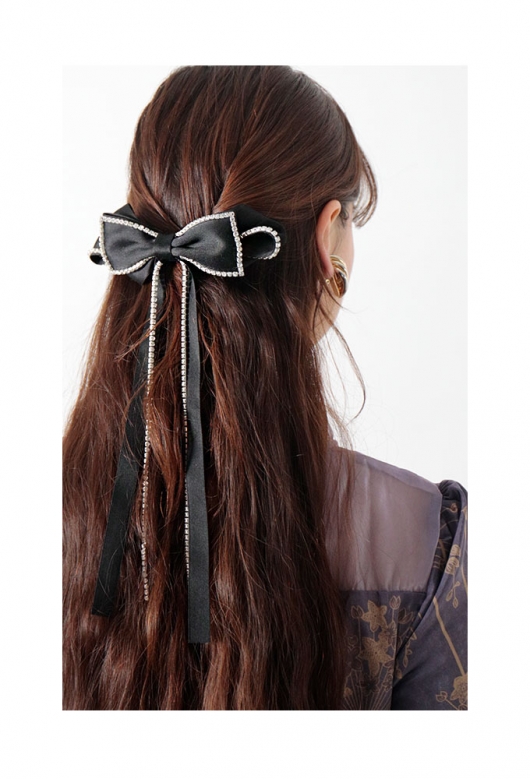 レディース アクセサリー ヘアアクセサリー 女性用 ビジュー付きリボン ヘアクロウ 1個、髪の装飾に最適、エレガントなファッション