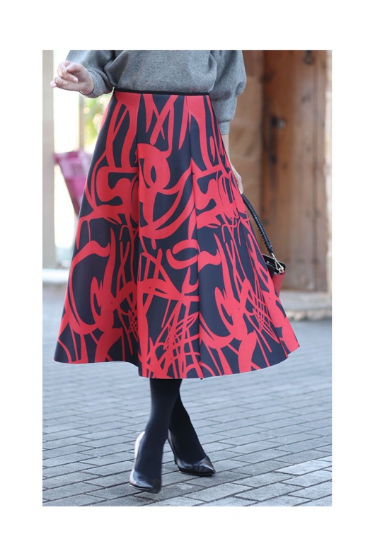 レディース 大人 上品 コントラスト模様ミディアムフレアスカート｜大人女性のためのナチュラルファッション通販サワアラモード