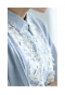 爽やかな白花刺繍のストライプシャツブラウス