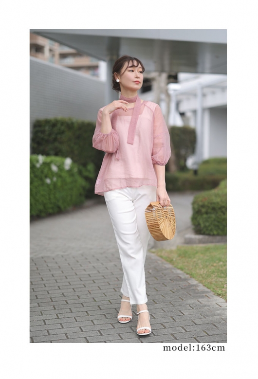 【美品】dresslave きれいめシャツ　シアー　ノーカラー 快適ファッション - 【美品】dresslave きれいめシャツ シアー