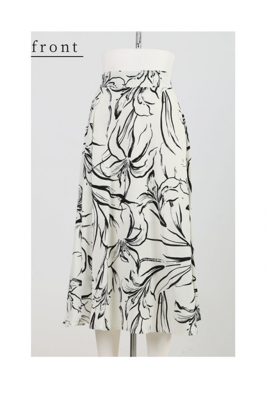 イベントセール】 レディース 大人 上品 アートな百合の花咲くフレア