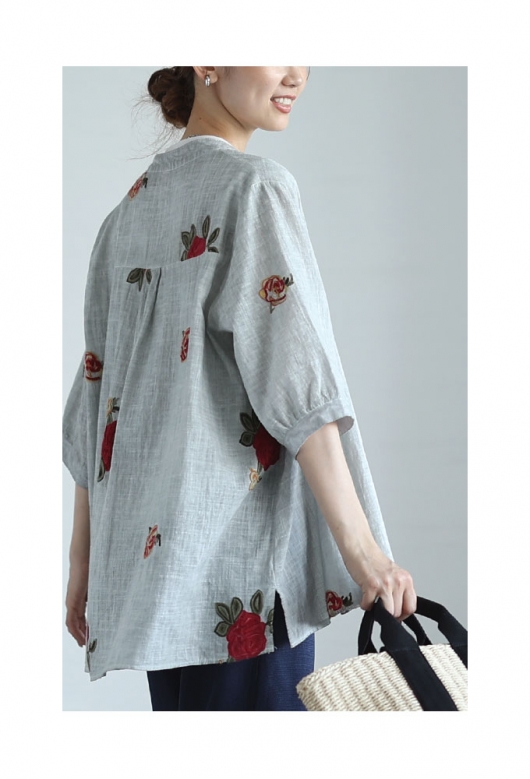 新品 9733 L フロッキー 花模様 オーバー 売れ筋商品|||ブラウス アイボリー系 春 夏 秋 レディース 綿100％ コットン シャツ 上品 50代 60代 70代 レディース 大人 上品 花刺繍咲くコットンシャツブラウス