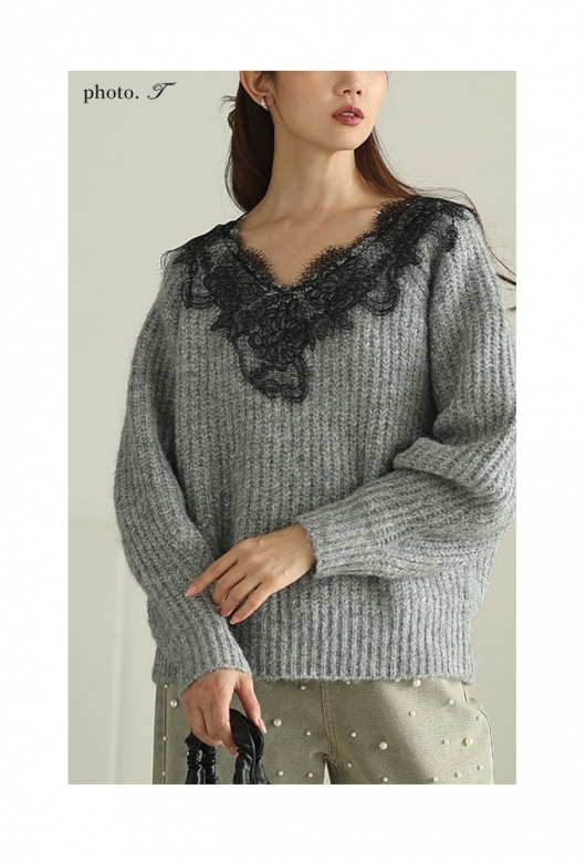 イベントセール】 レディース 大人 上品 優美な花レースニットトップス