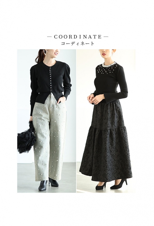 レディース 大人 上品 カーディガンと花柄ジャガードスカートの