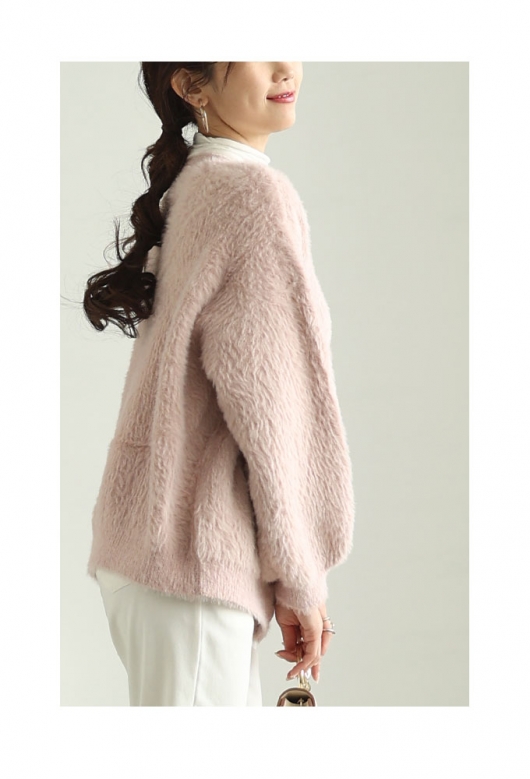 レディース 大人 上品 ルーズに着こなせるシャギーニットカーディガン