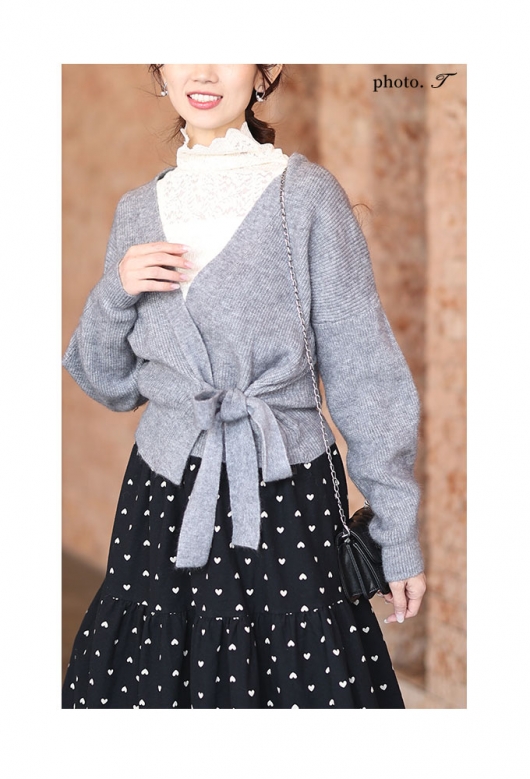 レディース 大人 上品 カシュクールニットとドットスカートの