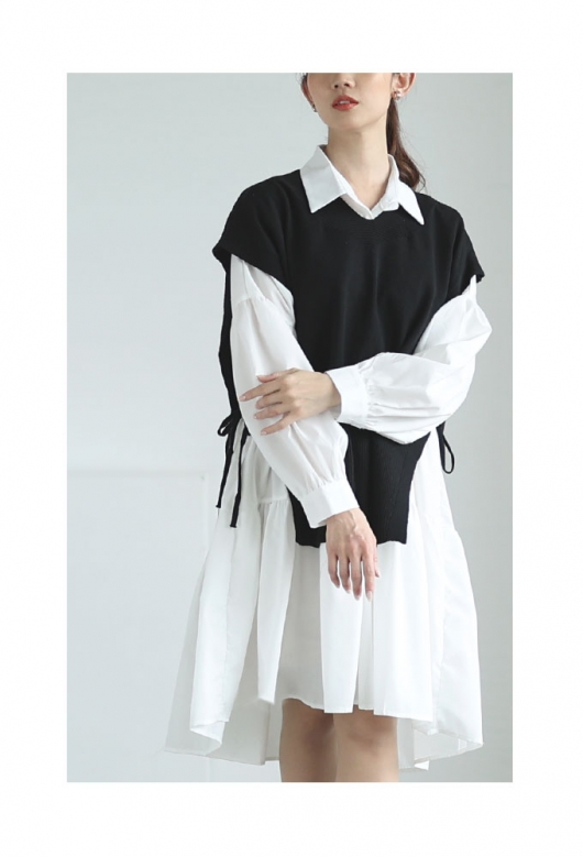 レディース 大人 上品 ニットベストとシャツワンピースの2点