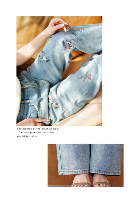 レディース 大人 上品 フラワー刺繍セミワイドデニムパンツ mode-9891 レディース 大人 上品 フラワー刺繍セミワイドデニムパンツ mode-9891
