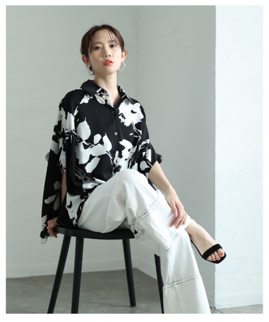 レディース 大人 上品 美ドレープフラワーシルエットドルマン
