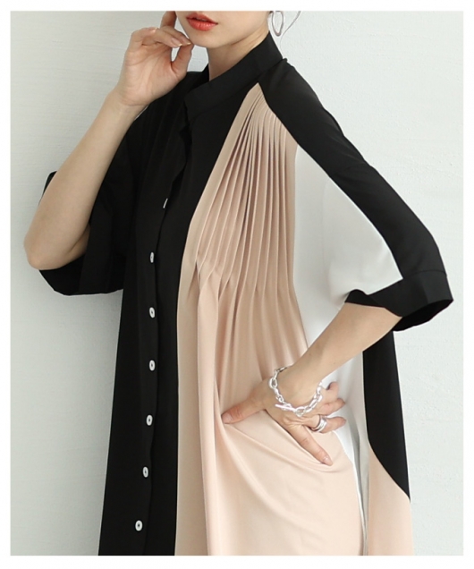 レディース 大人 上品 切り替え配色アシンメトリーシャツ