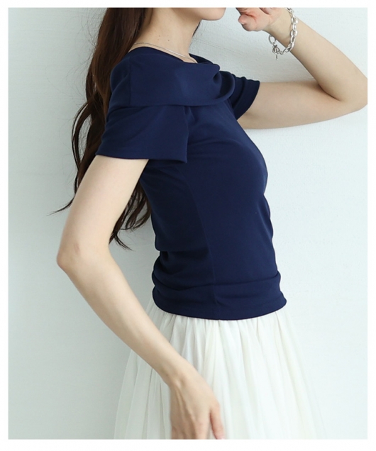 レディース 大人 上品 綺麗め纏うオフショルダー風スリムカットソー