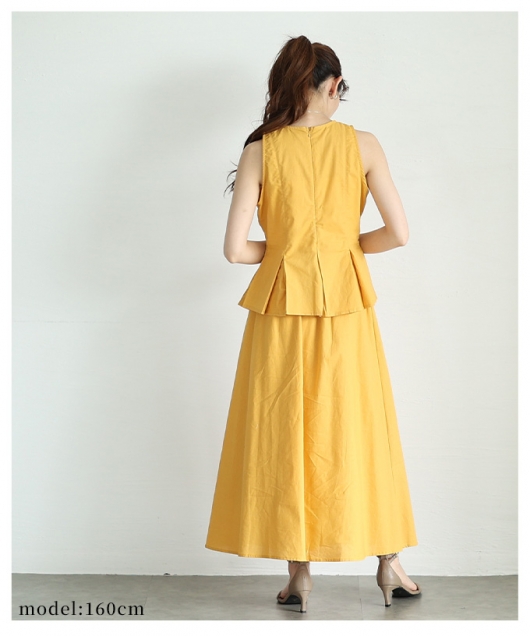 レディース 大人 上品 プリーツノースリーブとロングスカート