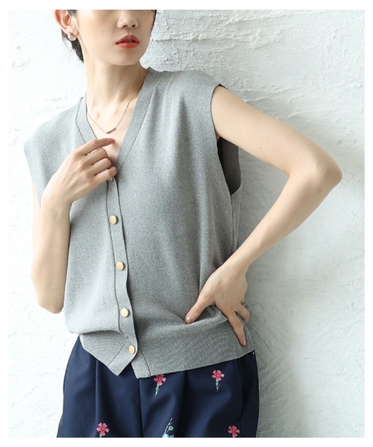 レディース 大人 上品 ハンサムライクなノースリーブサマーニット