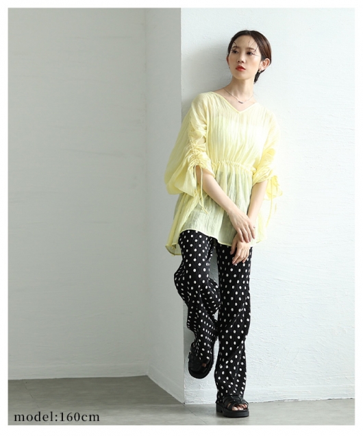 レディース 大人 上品 「可愛い」をつくるドット柄楊柳ワイドパンツ