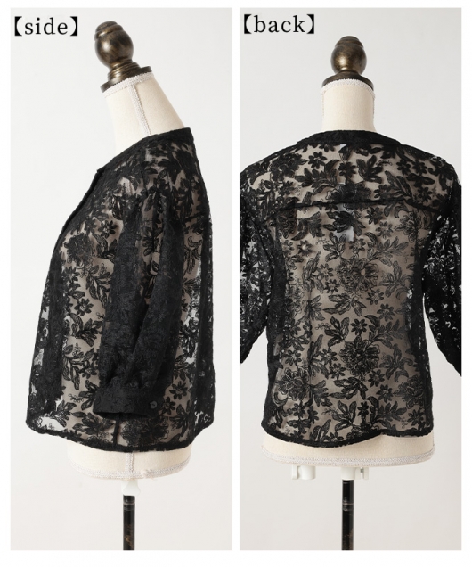 レディース 大人 上品 可憐さ纏う花柄レースボリューム袖シアー