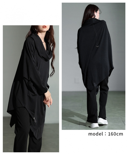 レディース 大人 上品 異素材アシンメトリータートルチュニック mode