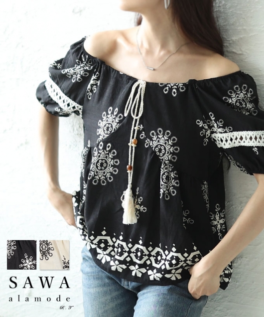 レディース 大人 上品 ナチュラルなエスニック刺繍の2way