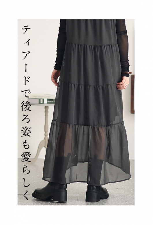ふんわり軽やかなモード感シフォンフーディワンピース