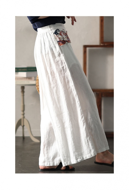 日本画モチーフの斬新さ刺繍ポイントワイドパンツ