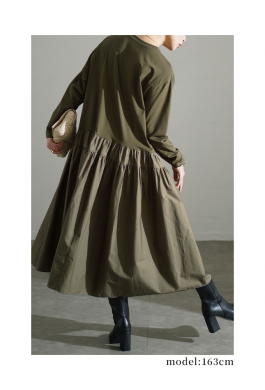 レディース 大人 モード リュクスなシルエット異素材フレア