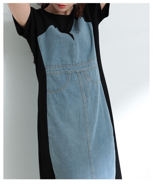 その他 SAWA レディース 大人 モード 着痩せが叶う異素材デニムワンピース