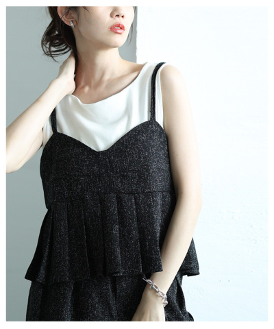 レディース 大人 上品 レイヤードで楽しめるプリーツデザイン