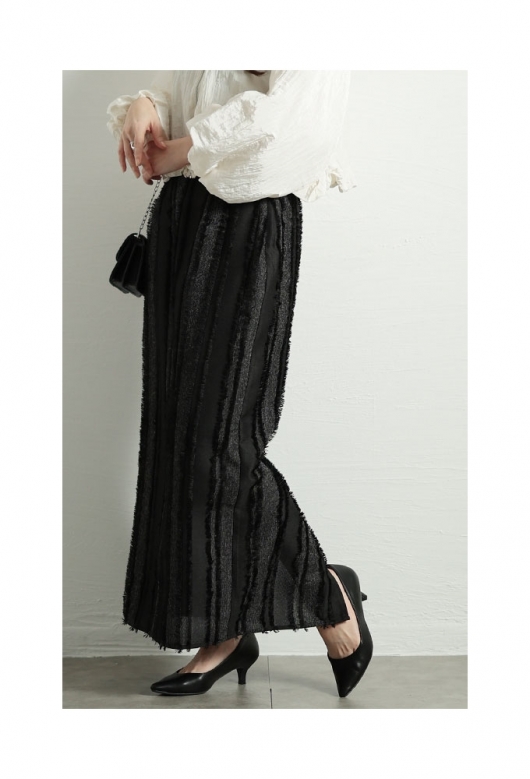 STRIPE DARWSTRING LONG SKIRT