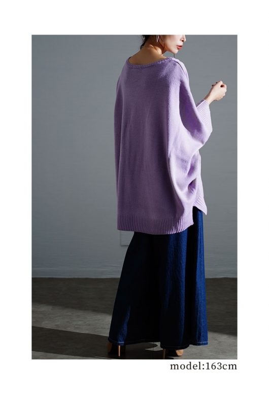 【未使用級 2023年】ビアズリー　ドルマンスリーブニット 紫 F 長袖 夏秋 レディース 大人 モード 華奢見えが叶うドルマンスリーブニット swkt