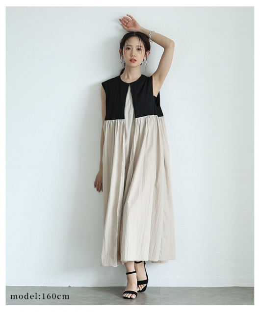 レディース 大人 上品 ハイセンスなフェイクレイヤードワンピース