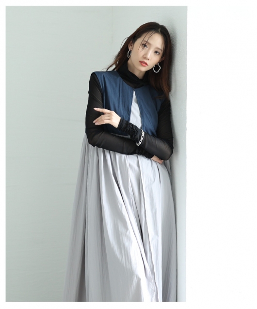 レディース 大人 上品 ハイセンスなフェイクレイヤードワンピース