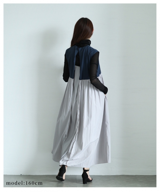 レディース 大人 上品 ハイセンスなフェイクレイヤードワンピース