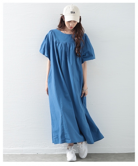 レディース 大人 上品 ガーリッシュに若見えボリューム袖ワンピース