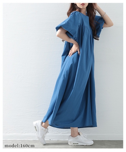 レディース 大人 上品 ガーリッシュに若見えボリューム袖ワンピース