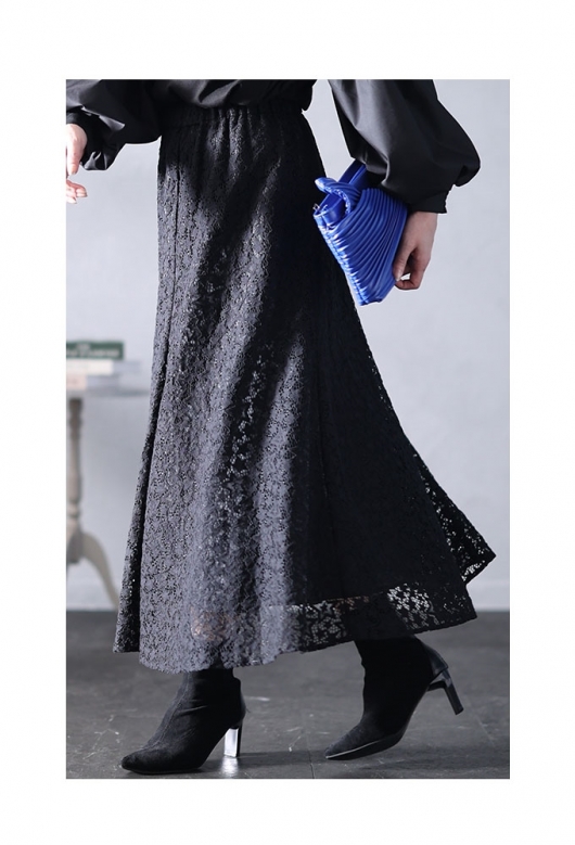 レディース 大人 モード 星屑が降り注ぐ星柄レースフレアスカート swmy