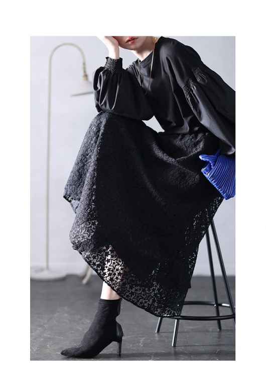 レディース 大人 モード 星屑が降り注ぐ星柄レースフレアスカート swmy