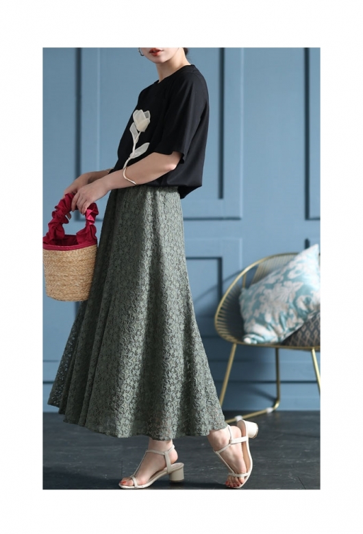 レディース 大人 モード 星屑が降り注ぐ星柄レースフレアスカート swmy