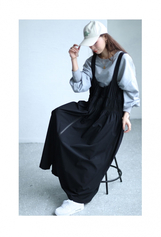 レディース 大人 モード 自由自在コーディネートギャザーサロペット